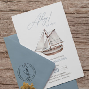 Convites Chá de fraldas de veleiro náutico Ahoy Boy
