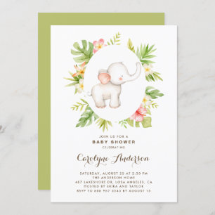 Convites Chá de fraldas de Verão de Elefante com Aquarela T