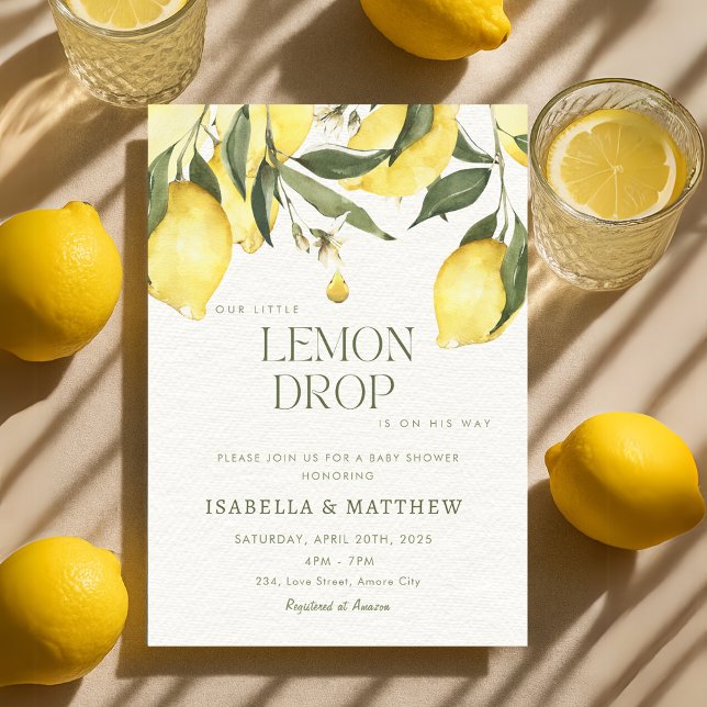 Convites Chá de fraldas de Verão de Lemon Drop (Lemon Drop Summer Baby Shower Invitation)