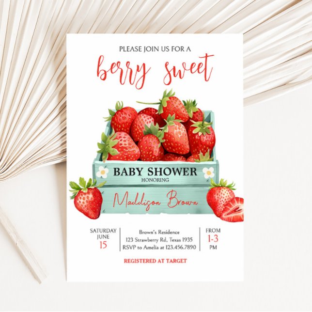 Convites Chá de fraldas de Verão de Morango (Berry Sweet Baby Shower Invitation)
