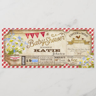 Convites Chá de fraldas de Verificação Daisy Picnic Red 