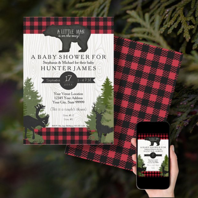 Convites Chá de fraldas de Verificação de Búfalos de Flores (Criador carregado)