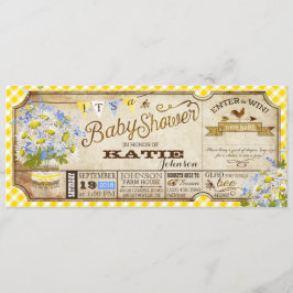 Convites Chá de fraldas de Verificação de Gingham Amarelo D