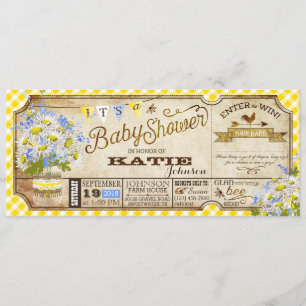 Convites Chá de fraldas de Verificação de Gingham Amarelo D