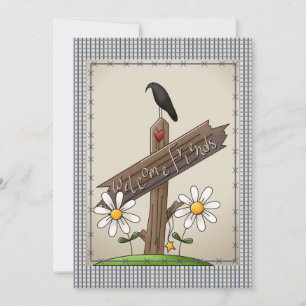 Convites Chá de fraldas de Verificações de Gingham Azul no 