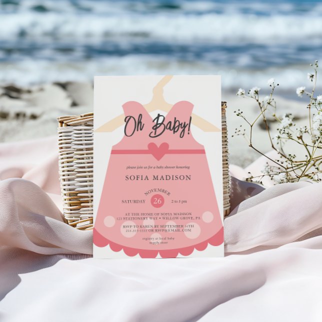 Convites Chá de fraldas De Vestido Rosa (Criador carregado)