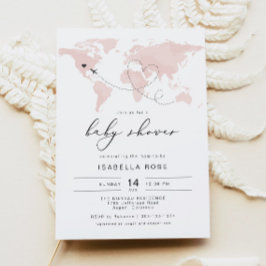 Convites CHÁ DE FRALDAS de Viagem de Aventura de Mapa Rosa 