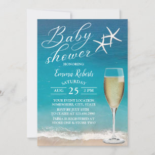 Convites Chá de fraldas de vidro de Starfish & Champagne de