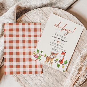 Convites Chá de fraldas de Watercolor Oh Boy Woodland