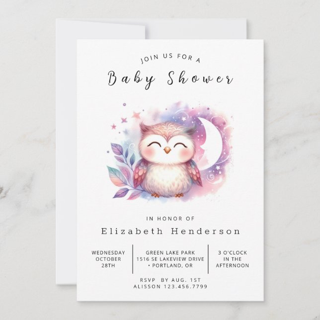 Convites Chá de fraldas de Watercolor Online Owl (Frente)