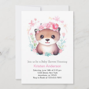 Convites Chá de fraldas de Watercolor Otter Wonderland Girl