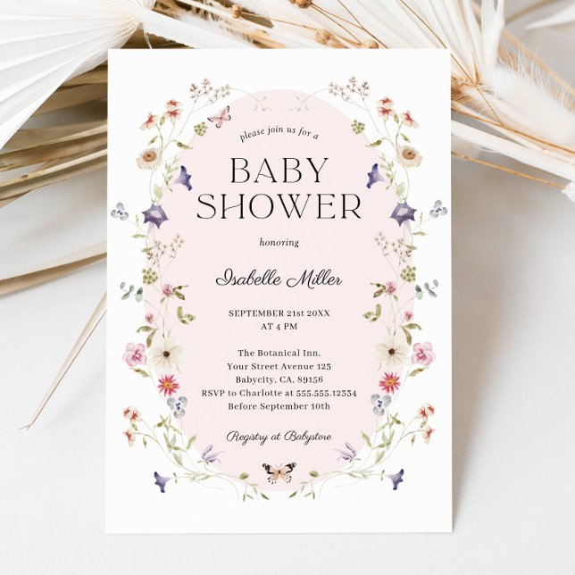 Convites Chá de fraldas de Wildflower Girl Elegante (Elegant Wildflower Girl Baby Shower Invitation)