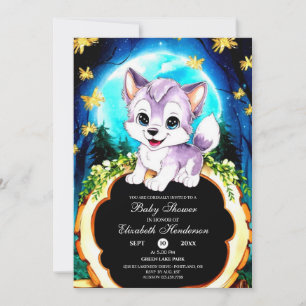 Convites Chá de fraldas de Wolf de Aquarela Editável