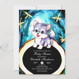 Convites Chá de fraldas de Wolf de Aquarela Personalizada
