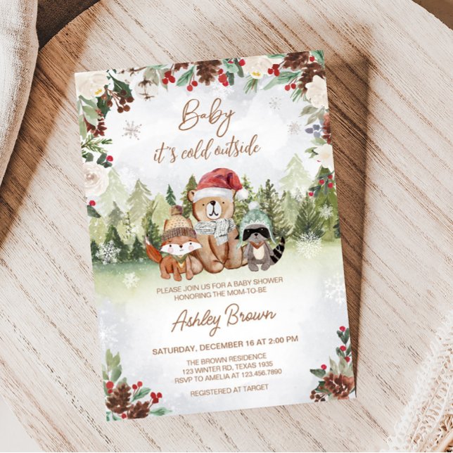 Convites Chá de fraldas de Woodland (Winter Forest Baby Shower Invitation)