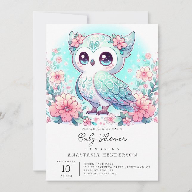 Convites Chá de fraldas de Woodland Cute Owl (Frente)