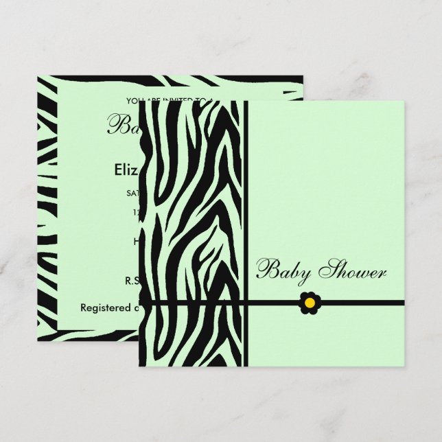 Convites Chá de fraldas de Zebra Negra e Verde (Frente/Verso)