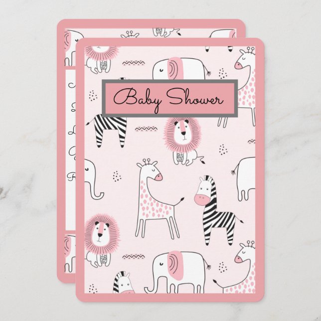 Convites Chá de fraldas de Zoo (Frente/Verso)