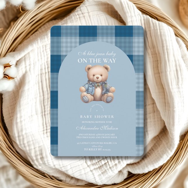Convites Chá de fraldas Denim Teddy Bear (Criador carregado)