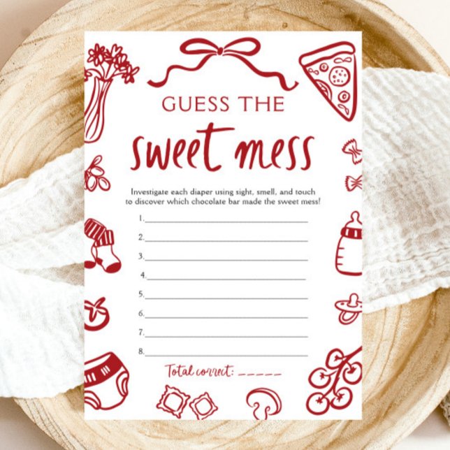 Convites Chá de fraldas Desenhado À Mão Adivinha O Jogo Da  (Hand Drawn Baby Shower Guess The Sweet Mess Game)