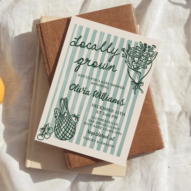 Convites Chá de fraldas Desenho da Mão Cultivado Localmente (Criador carregado)