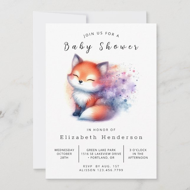 Convites Chá de fraldas Design Fox Vibes Natural (Frente)