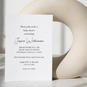 Convites Chá de fraldas Design minimalista branco preto sim