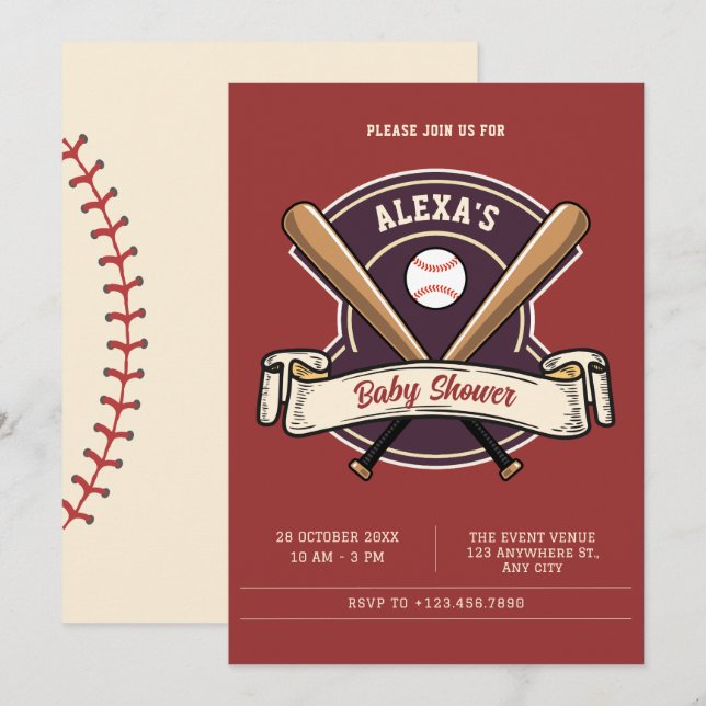 Convites Chá de fraldas desportivo de baseball com retrato  (Frente/Verso)