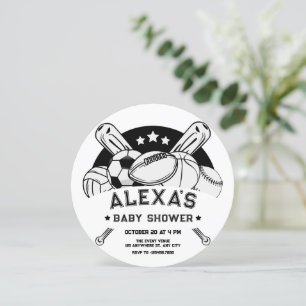 Convites Chá de fraldas desportivo preto e branco