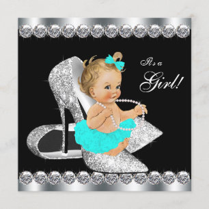 Convites Chá de fraldas Diamond Teal Blue Breakfast