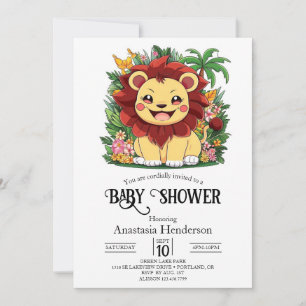Convites Chá de fraldas digital Elegante Pastel Lion