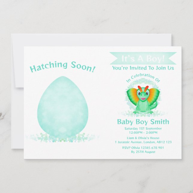 Convites Chá de fraldas Dino Watercolor Dinosaur (Frente)