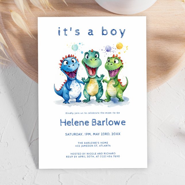 Convites Chá de fraldas Dinossauro (Dinosaur Cute Baby Shower Invitation)