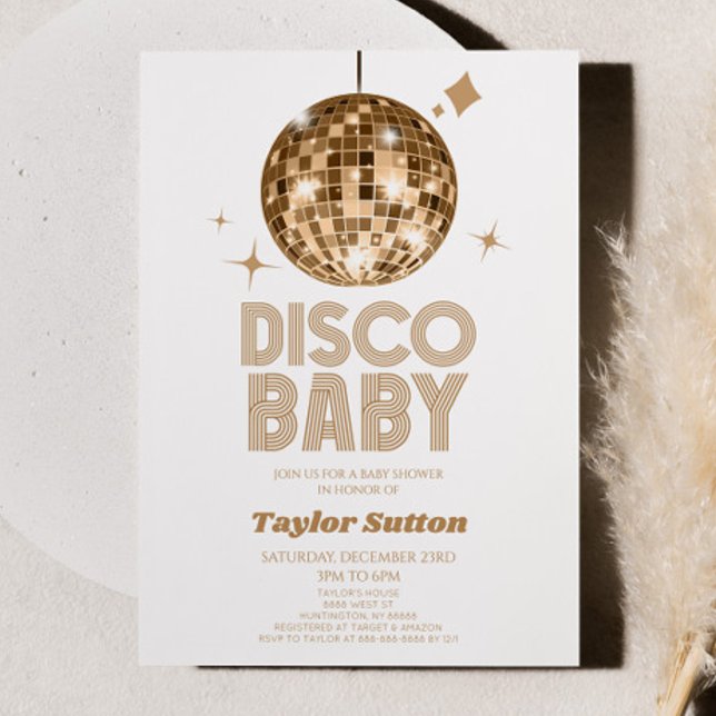 Convites Chá de fraldas 'Disco Baby' da Bola Disco Dourada (Criador carregado)