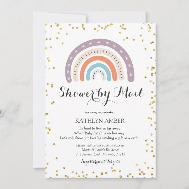 Convites Chá de fraldas do arco-íris por correio (Frente)