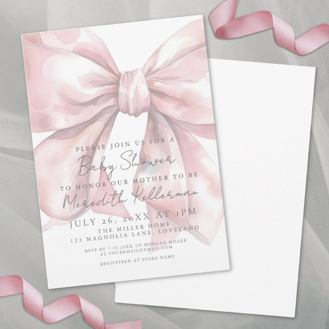Convites Chá de fraldas do Arco rosa coquette (Coquette Pink Bow Baby Shower Invitation)