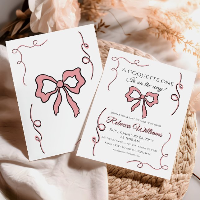 Convites Chá de fraldas do Arco rosa do coquete de mão retr (Criador carregado)