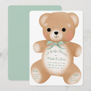 Convites Chá de fraldas do Arco Verde ursinho Sage