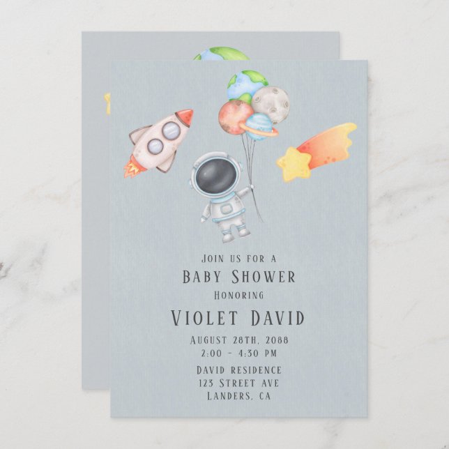 Convites Chá de fraldas do Astronauta do Espaço Exterior da (Frente/Verso)