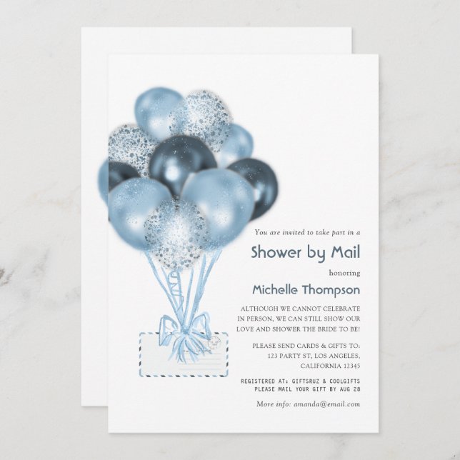 Convites Chá de fraldas do Balão Azul por Correio (Frente/Verso)