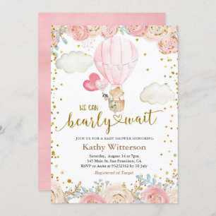 Convites Chá de fraldas do balão de ar quente e rosa