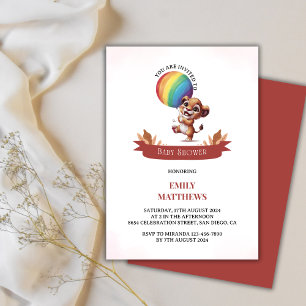 Convites Chá de fraldas do balão do leão de leão de aquarel