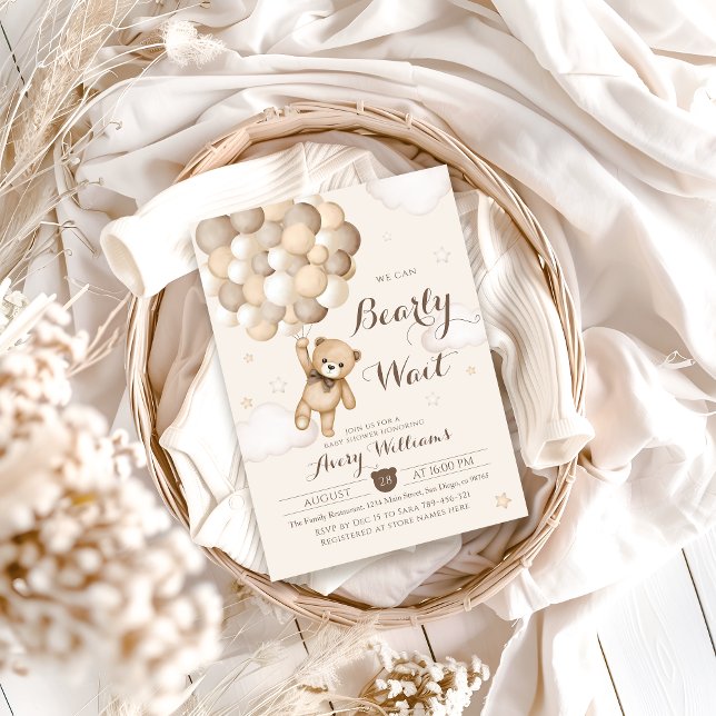 Convites Chá de fraldas do Balão do Urso Castanho de Espera (Criador carregado)