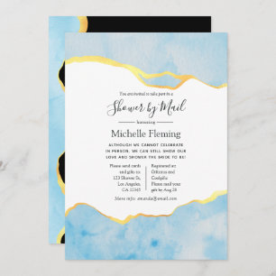 Convites Chá de fraldas do Bebê Azul e Dourado Agate Boy po