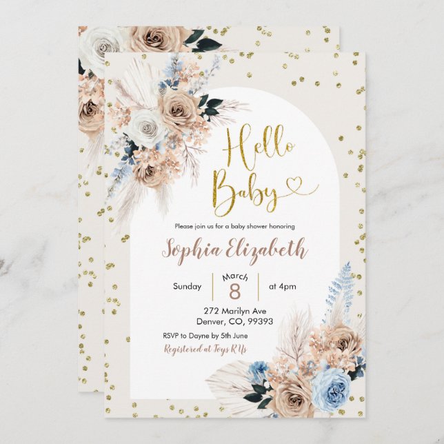 Convites Chá de fraldas do bebê bebee-olá-olá (Frente/Verso)