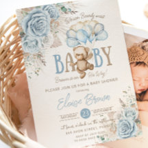 Chá de fraldas do Boho Blue Floral Pampas Teddy Be