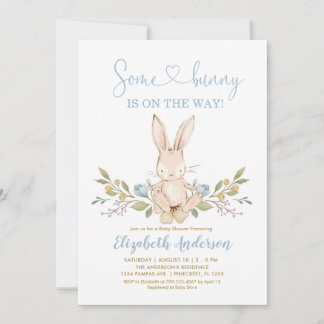 Convites Chá de fraldas do Boho Bunny Rabbit Blue Boy