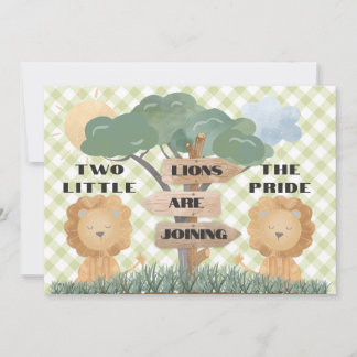 Convites Chá de fraldas do Boho Safari Twin Baby Lion Cubs