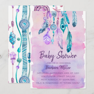 Convites chá de fraldas do Boho Watercolor Dreamcatcher