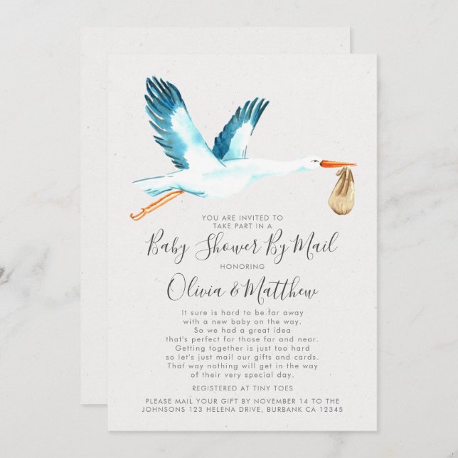 Convites Chá de fraldas do casal Meu Correio (Frente/Verso)